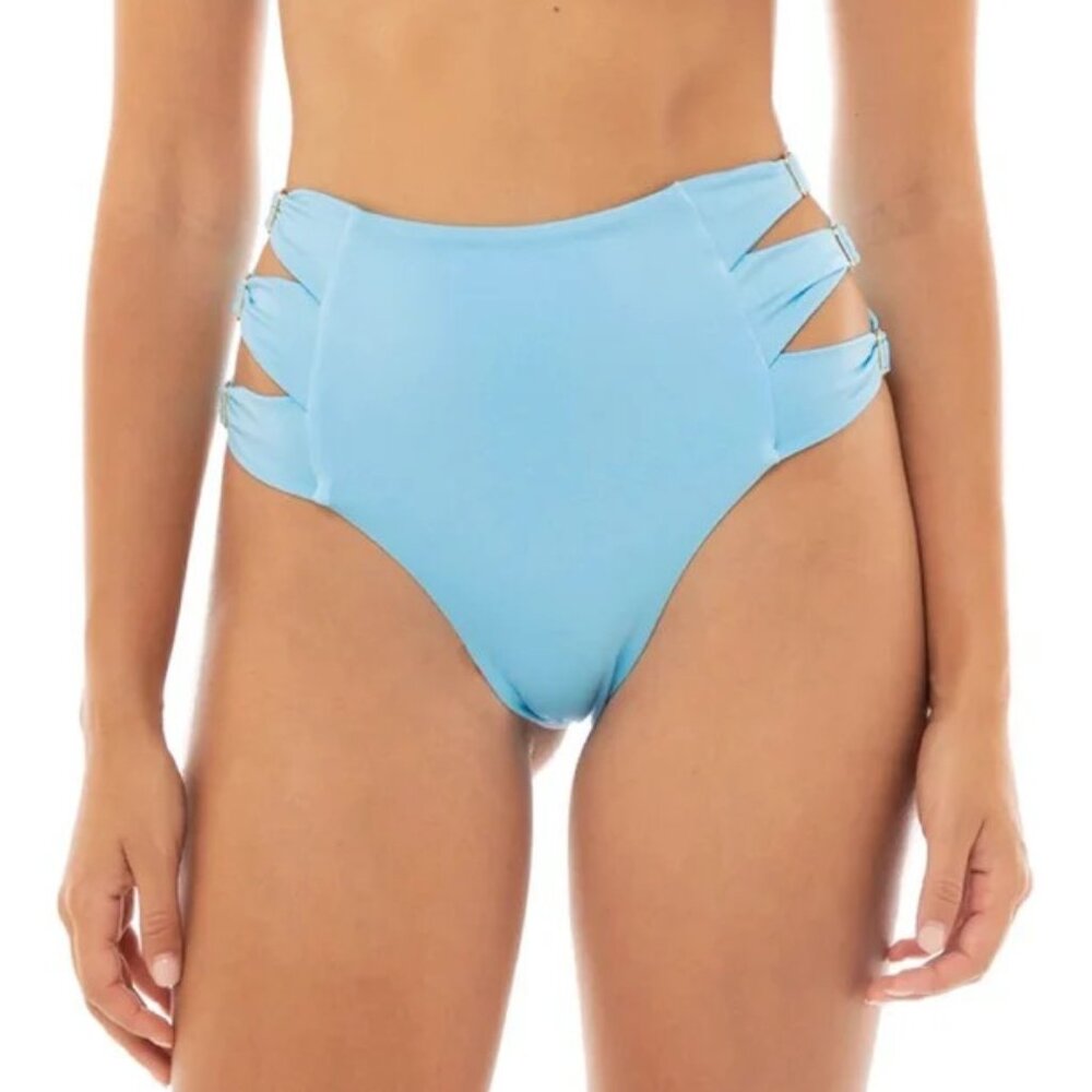 Agua Bendita Light Blue High-Waist Bikini Bottom with Cutouts